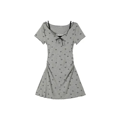 Local Gal Короткий рукав Платье Женское Серое