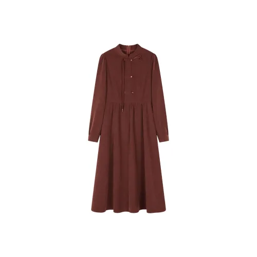 PLAY BUSH Длинное платье с длинными рукавами женское бордового цвета