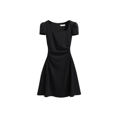 Silky Queen Короткий рукав Платье Женское Черное