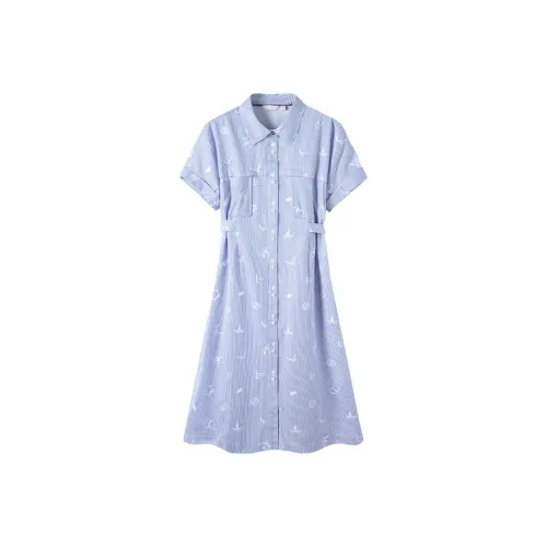 NAVIGARE Короткий рукав Платье Женское Бонди-синий Белый