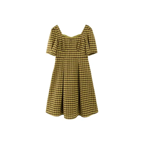 Pit Короткий рукав Платье Женское Клетка