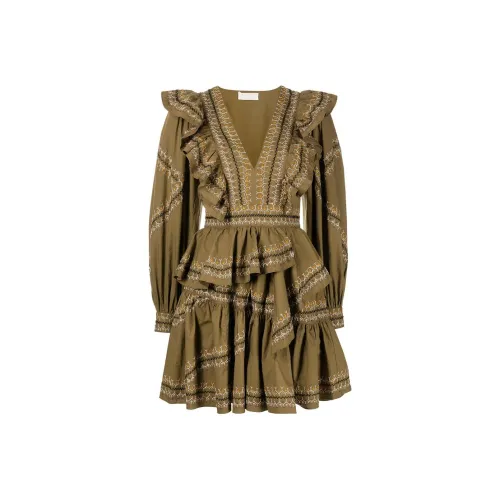 Ulla Johnson Длинное платье с длинными рукавами женское оливково-зеленый