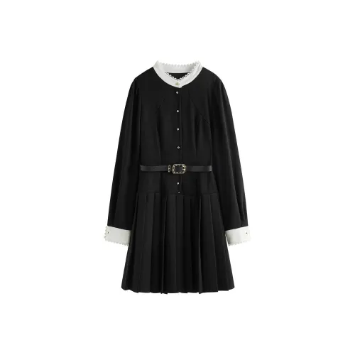 FANSILANEN Длинное платье с длинными рукавами женское черное