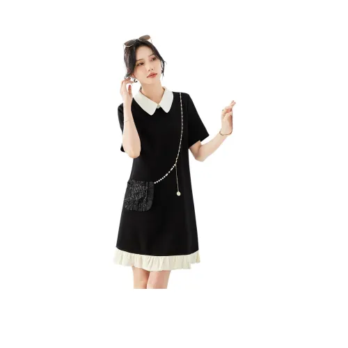 TERRE BLEUE SS24 Короткий рукав Платье Женское Черное