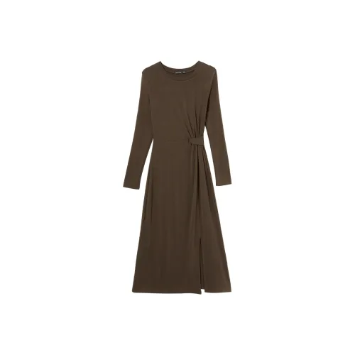 WESTLINK Длинное платье с длинными рукавами женское кофейного цвета