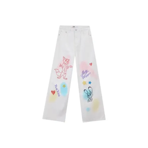 Three Blessings x FENGKUANGDONGWUCHENG LIANMINGKUAN Джинсы Женские Чисто белый