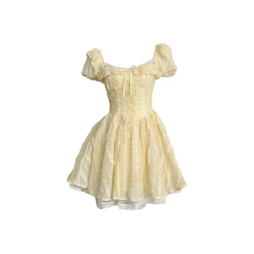 BIFH Короткий рукав Платье Женское Лимон