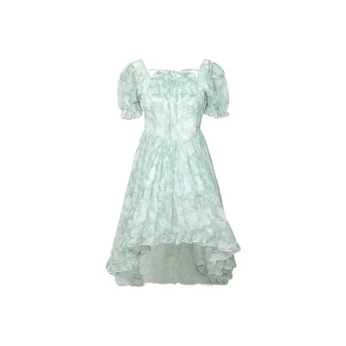 Lookinto Короткий рукав Платье Женское Зеленое