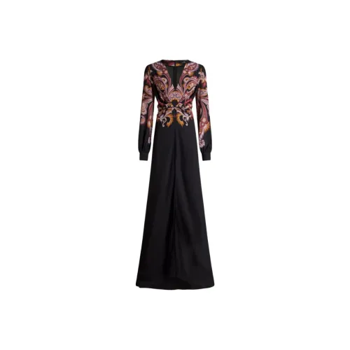 ETRO Черное Женское Длинное Платье с Рукавами