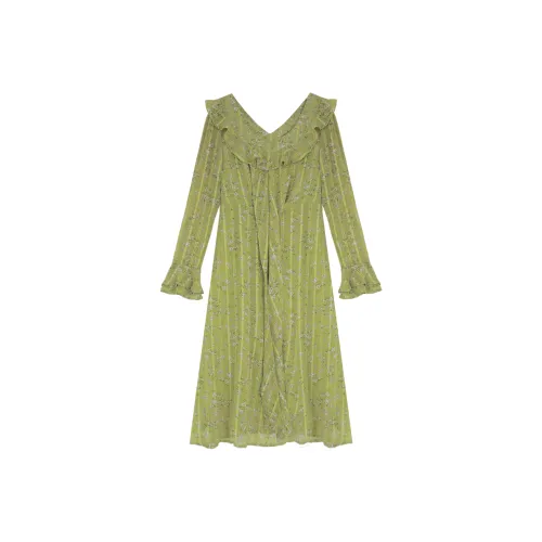 Sheep Design Длинное платье с длинными рукавами женское авокадо-зеленый