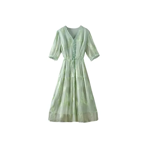To The West Короткий рукав Платье Женское Зеленое
