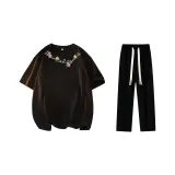Комплект одежды (Черная футболка + Черные повседневные штаны)