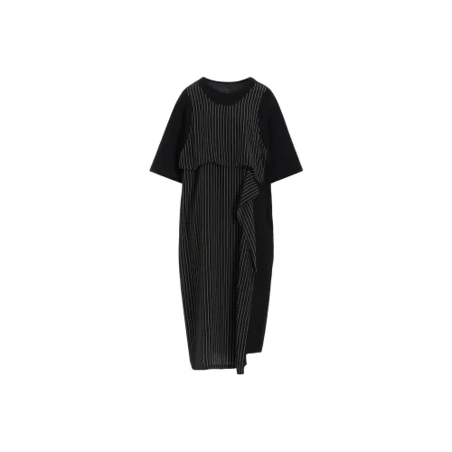 Yohji Yamamoto Черные Женские Короткие Платья с Короткими Рукавами