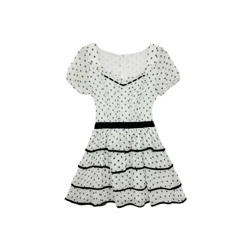 Icicofficial Короткий рукав платье женское с гороховым узором