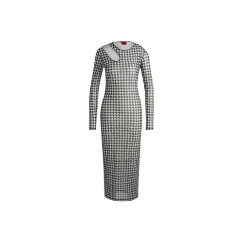 HUGO BOSS Черное Женское Длинное Платье с Длинным Рукавом