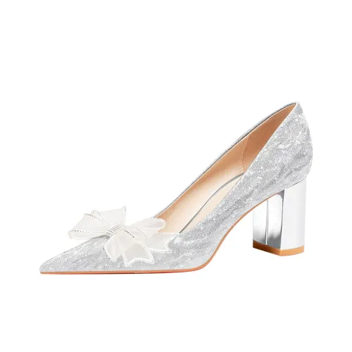 Lan Miao Грубый каблук Высокие каблуки Женские Серебряные