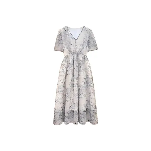 ARIADNAW STUDIO Короткий рукав Платье Женское Синий Серый