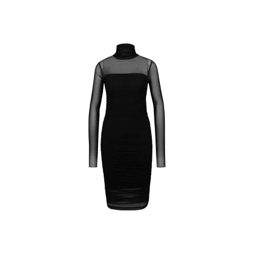 HUGO BOSS Черное Женское Длинное Платье с Длинным Рукавом