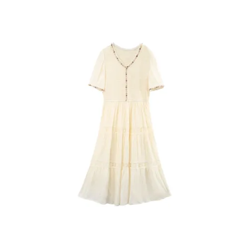 A Paradise For Awakening Короткий рукав Платье Женское Бежевый Абрикос