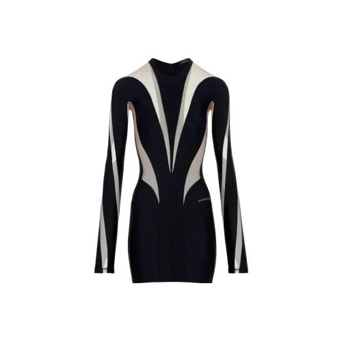 Mugler Черное Женское Длинное Платье с Рукавами