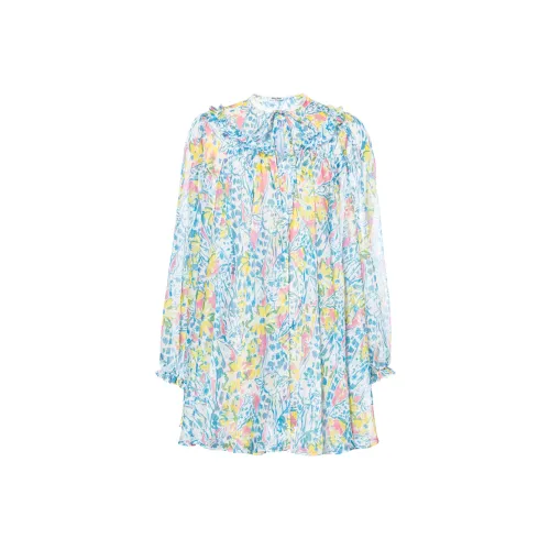 MIU MIU SS23 Длинное платье с длинными рукавами женское синее