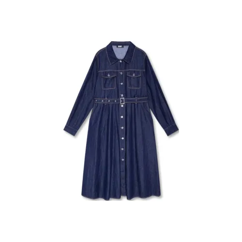 DKNY Длинное платье с длинными рукавами женское темно-джинсовый синий