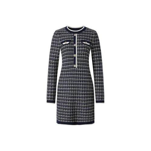 JZ. ANNAKRO Черная клетка Женские Длинные Платья с Рукавами