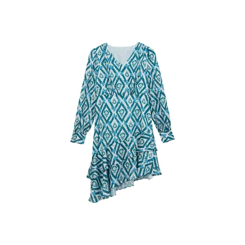 VILAN Длинное платье с длинными рукавами женское зеленый цветочный дизайн