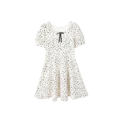 EICHITOO Короткий рукав Платье Женское Экрю Узор 63