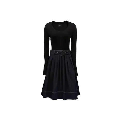 Only J37 1000 Промытый синий Деним 1000JEANS Синий Женские Длинные Платья с рукавами