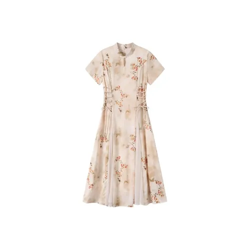 GULIANFEI Короткий рукав Платье Женское Золото Нефрит