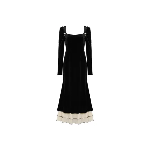 DPLAY Длинное платье с длинным рукавом женское классическое черное