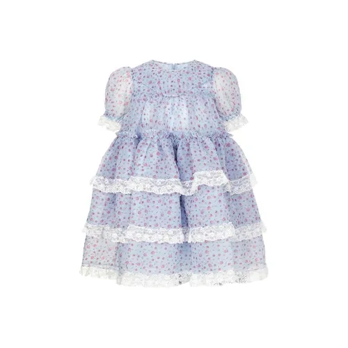 Selkie Light Blue Винтаж Розовый Цветочный Женские Короткие Платья с Рукавами