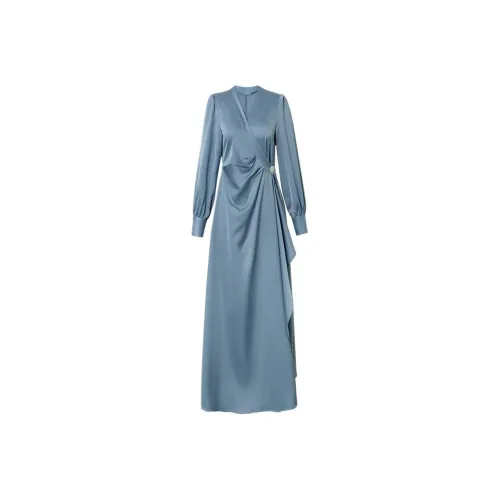 Max Issa Длинное платье с длинными рукавами женское гиацинково-синего цвета