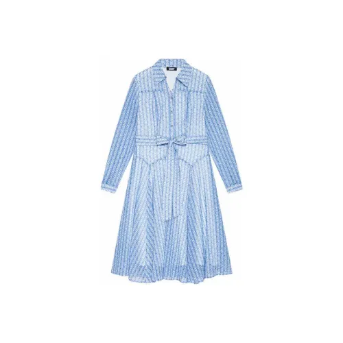 DKNY Длинное платье с длинными рукавами женское синее