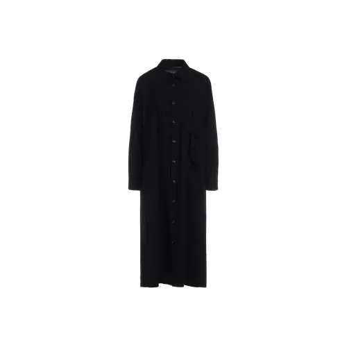 Yohji Yamamoto Черные Женские Длинные Платья с Длинными Рукавами