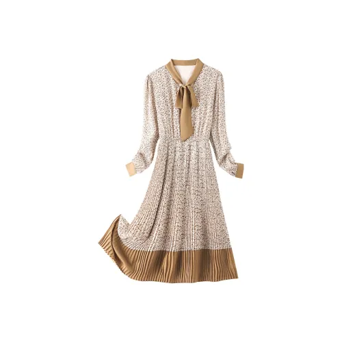 H YXIANG Длинное платье с длинными рукавами женское темно-хаки