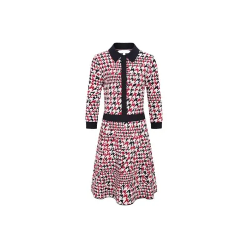 Tommy Hilfiger Черный / Красный Многоцветный Женские Длинные Платья с Рукавами