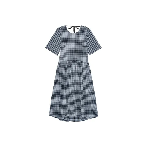 GANNI SS25 Короткий рукав Платье Женское Синее