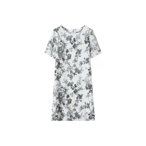 H YXIANG Короткое платье с короткими рукавами цвет белый основа лоза