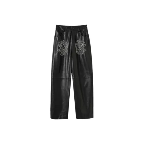 MINNANHUI Кожаные брюки женские черные