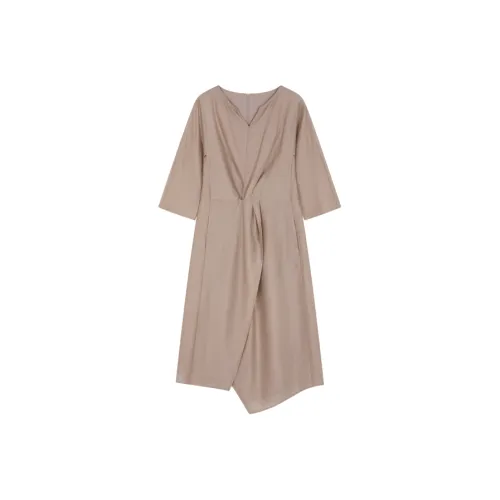 IHIMI Длинное платье с длинными рукавами женское мягкий хлопок