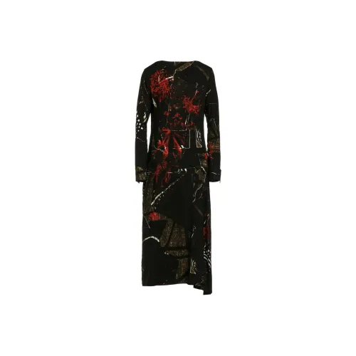 Yohji Yamamoto Черные Женские Длинные Платья с Длинными Рукавами