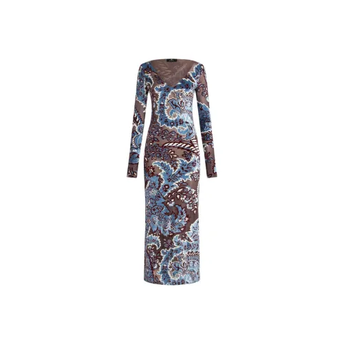 ETRO Длинное платье с длинными рукавами женское светло-синее