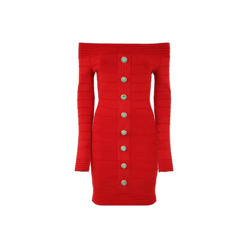 BALMAIN Red Женские Длинные Рукава Платья