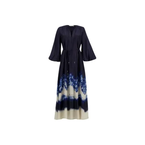 Zimmermann Длинное платье с длинными рукавами женское темно-синий