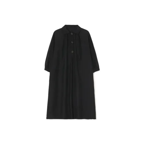 Yohji Yamamoto Черные Женские Длинные Платья с Длинными Рукавами