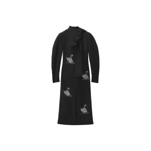 MSGM Длинное платье с длинными рукавами женское черное