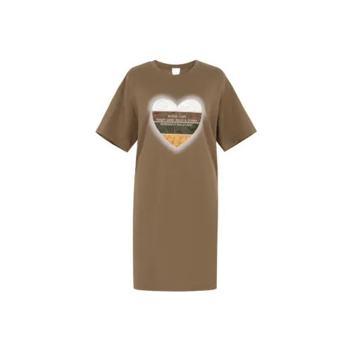 XG Короткий рукав Платье Женское Кофейное