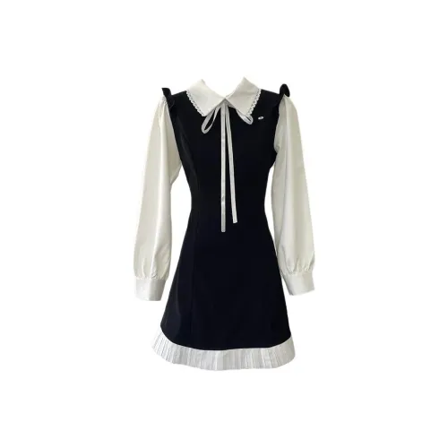 ONE PASS STUDIO Длинное платье с длинными рукавами женское черное